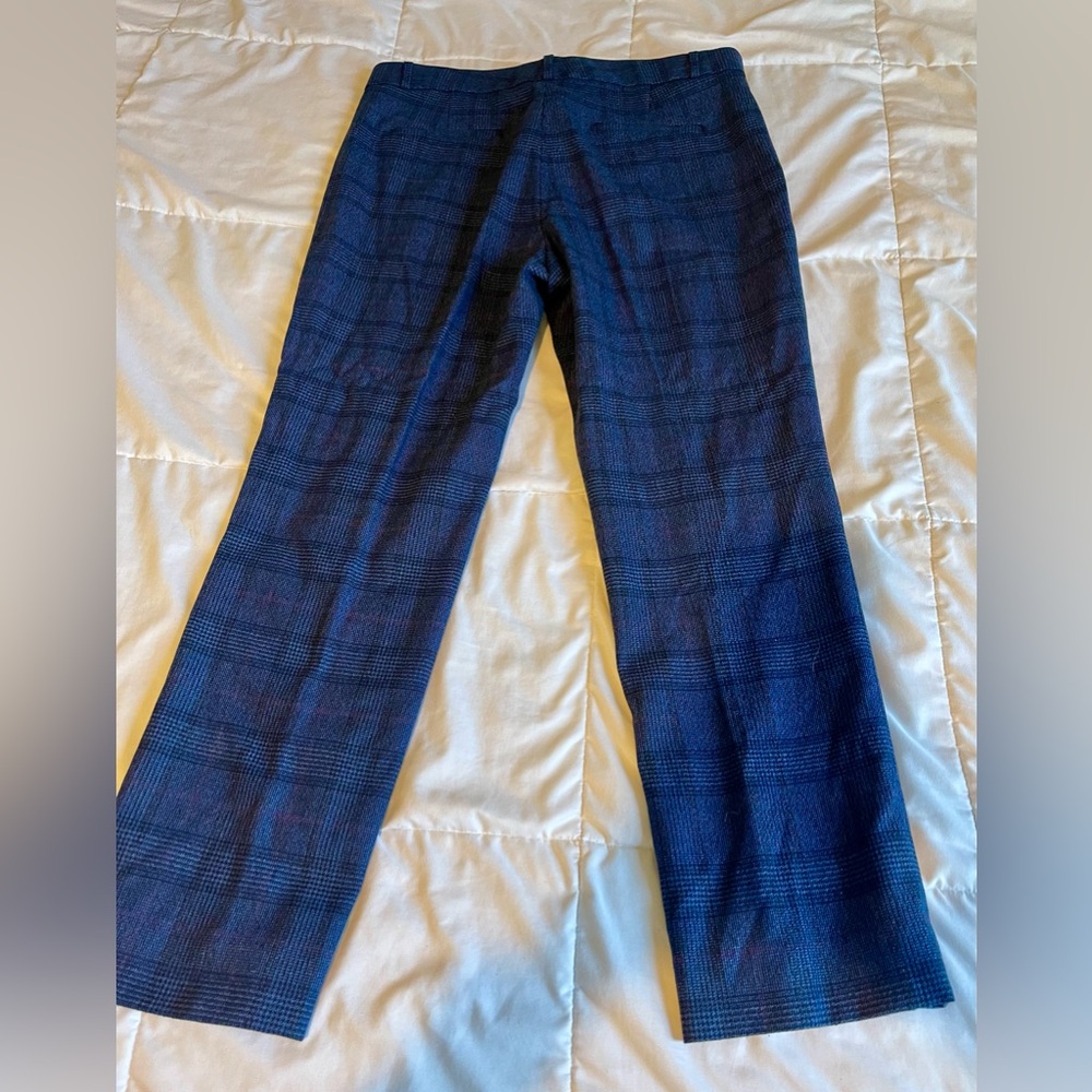 Banana Republic Navy Blue Plaid Ryan Pants Size 14 - Picture 2 of 3